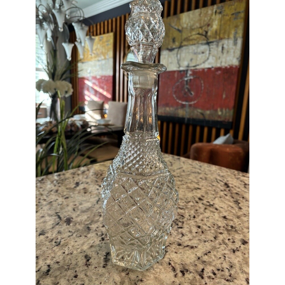 MCM Clear Cut Glass Diamond Point 14.5"×5" Decanter